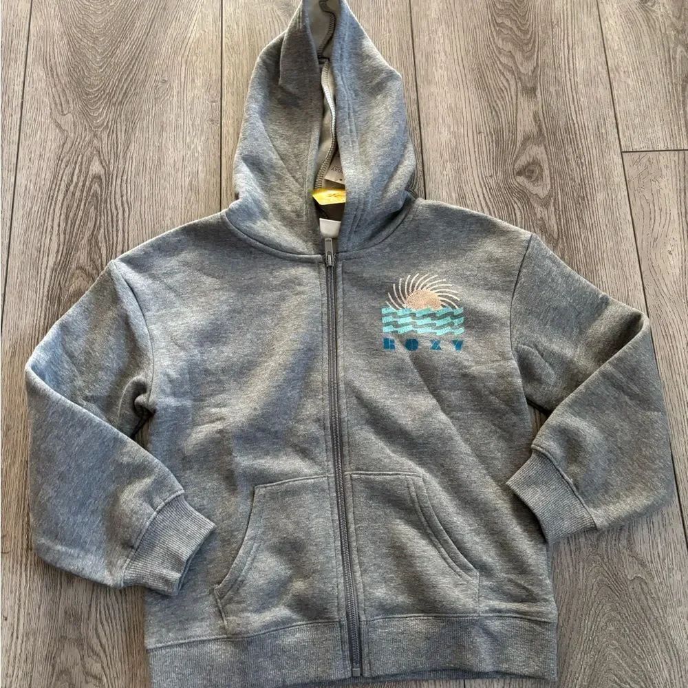 Roxy Gray Zip-Up graphic Hoodie